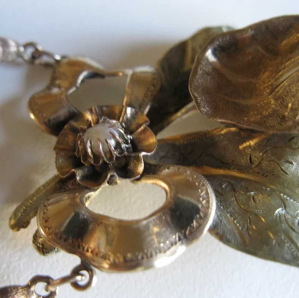 Antique Victorian Gilt Orchid Necklace - image 3