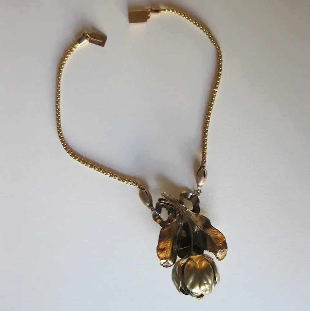 Antique Victorian Gilt Orchid Necklace - image 4