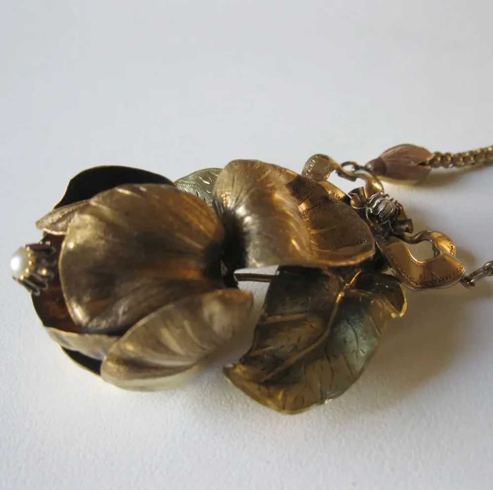 Antique Victorian Gilt Orchid Necklace - image 6