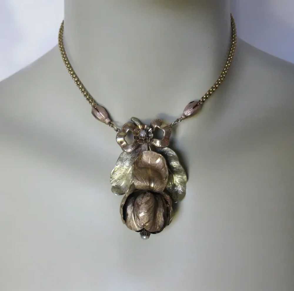 Antique Victorian Gilt Orchid Necklace - image 7