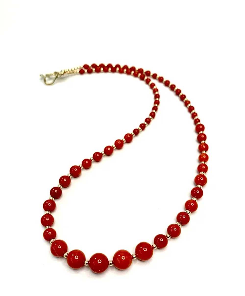 Graduated Genuine Red Italian Coral and 14k Gold … - image 2