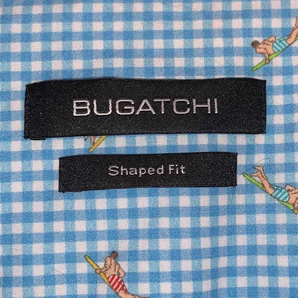 Bugatchi Bugatchi Shaped Fit Turquoise Check Surf… - image 3