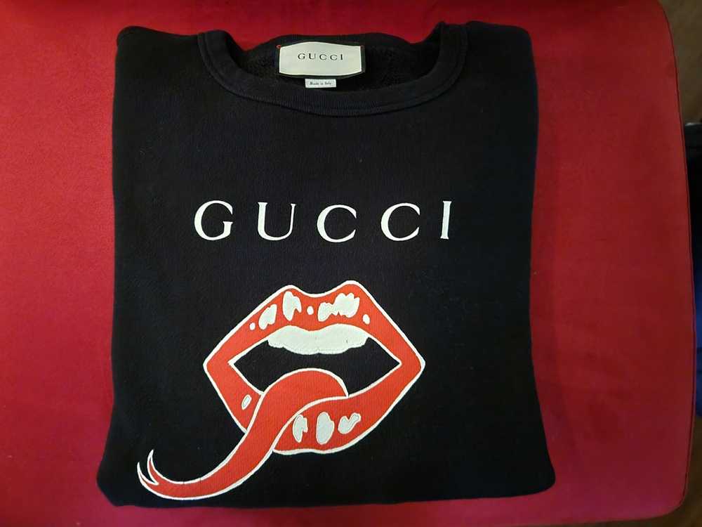 Gucci GUCCI Sweater Mouth Logo Lips Black Cotton XL E… - Gem