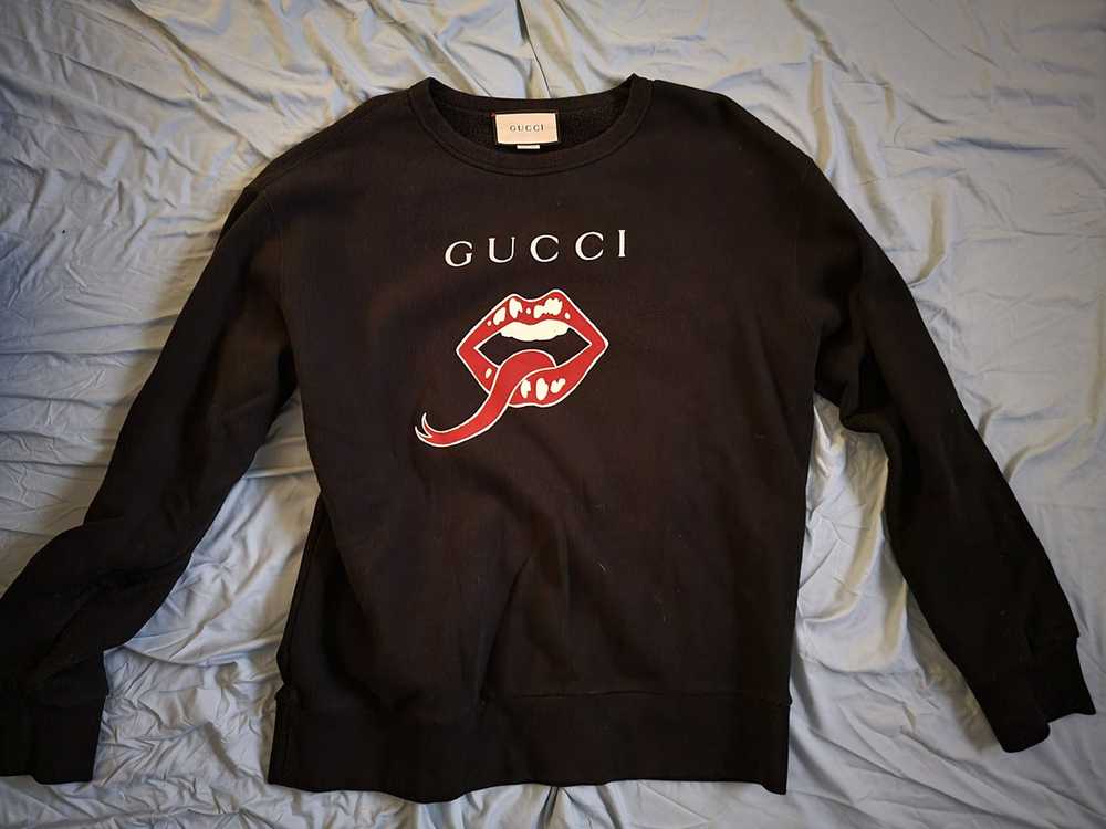 Gucci GUCCI Sweater Mouth Logo Lips Black Cotton … - image 5