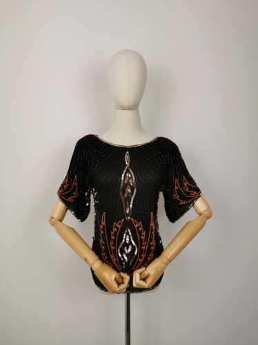 Vintage Frank Usher sequins silk blouse - image 1