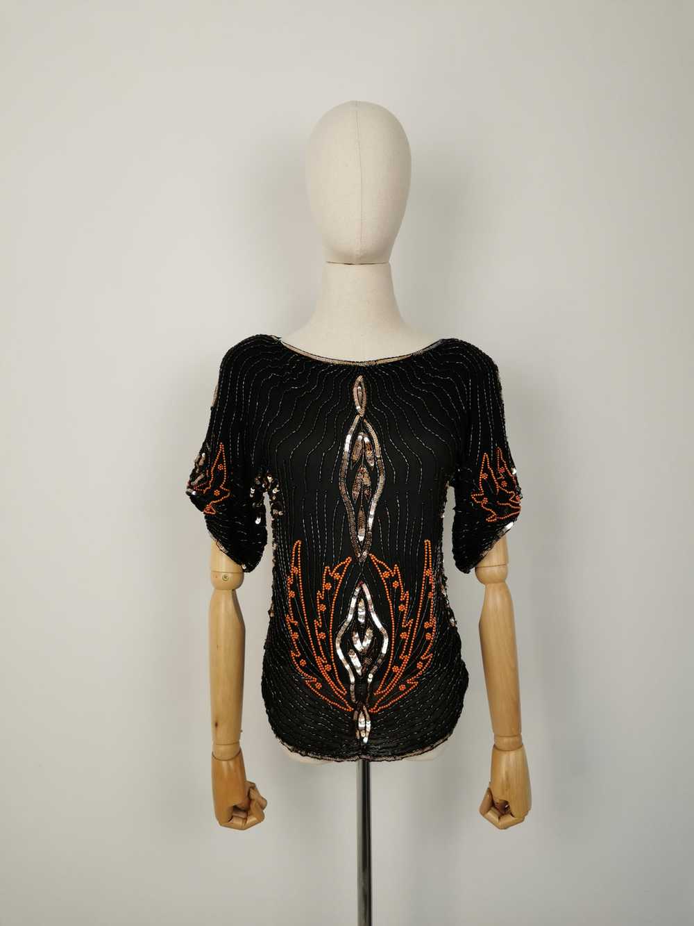 Vintage Frank Usher sequins silk blouse - image 4