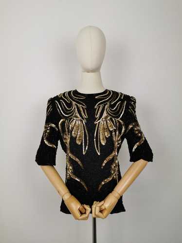 Vintage Frank Usher sequins silk blouse - image 1