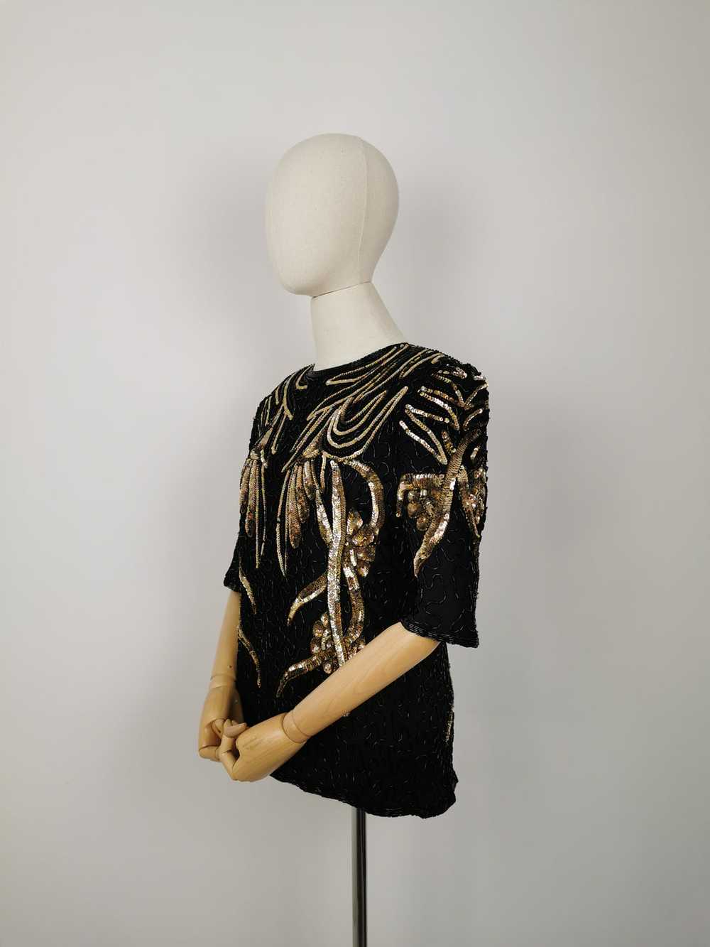 Vintage Frank Usher sequins silk blouse - image 2