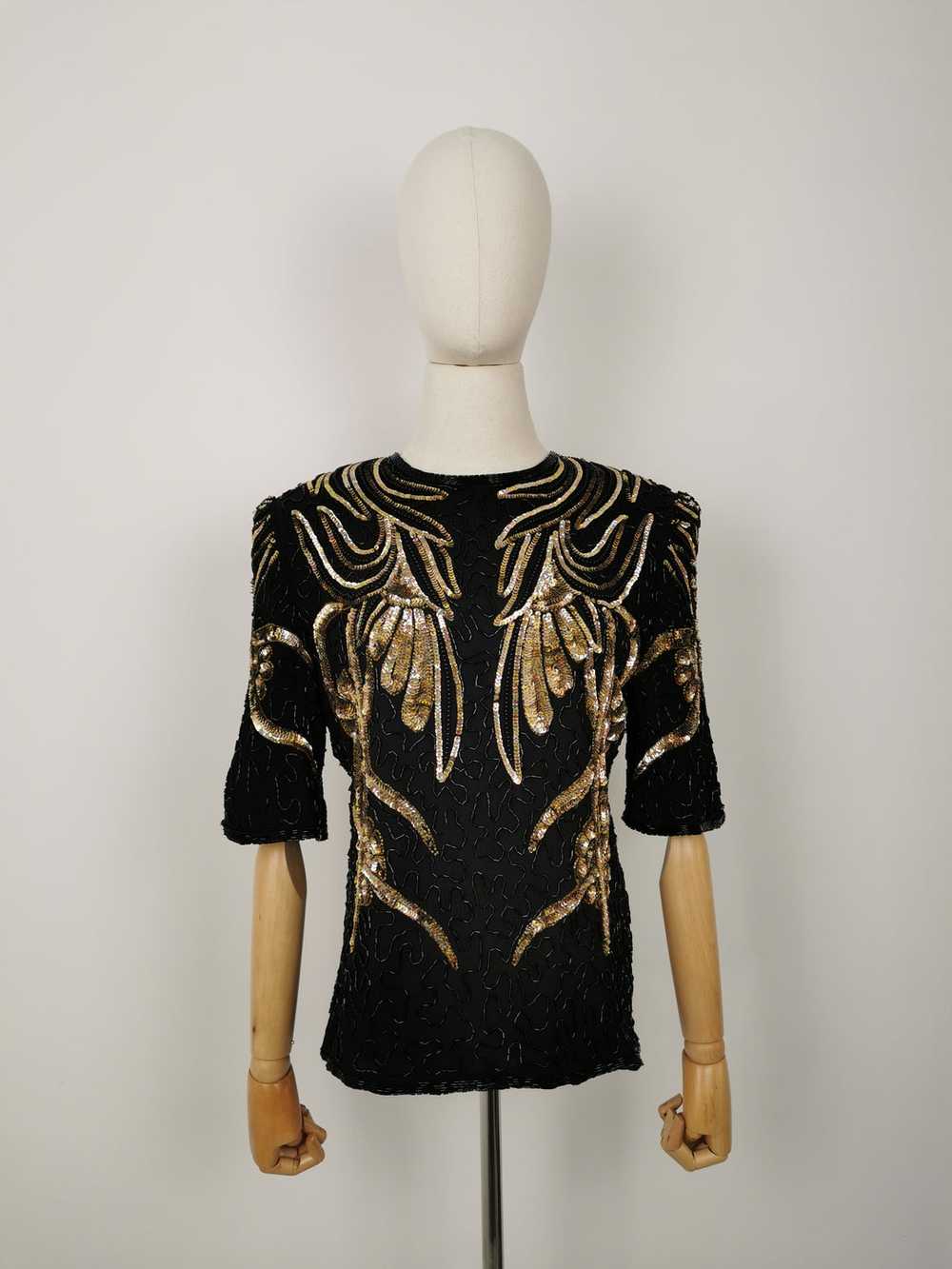 Vintage Frank Usher sequins silk blouse - image 4