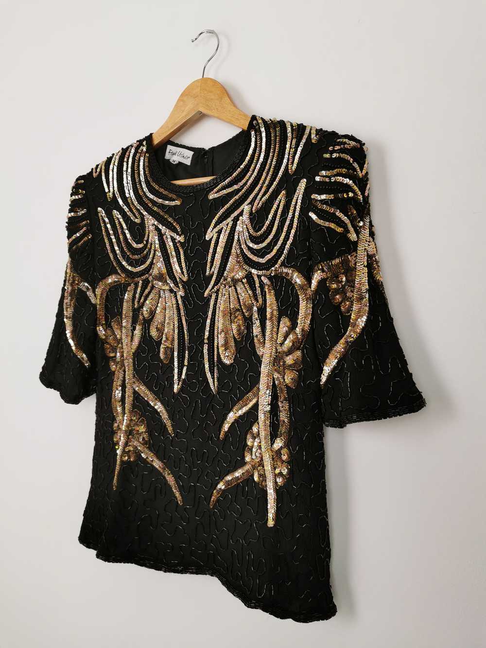 Vintage Frank Usher sequins silk blouse - image 7