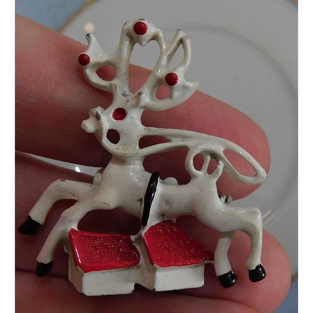Other Vintage Red And White Reindeer Brooch - image 1