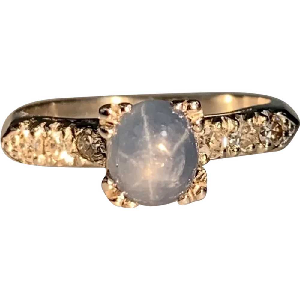 Oval Cut Platinum Star Sapphire Diamond Ring - image 1