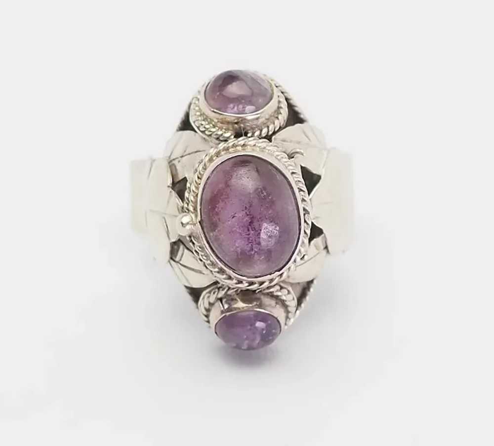 Old open band sterling silver amethyst ornate Poi… - image 2