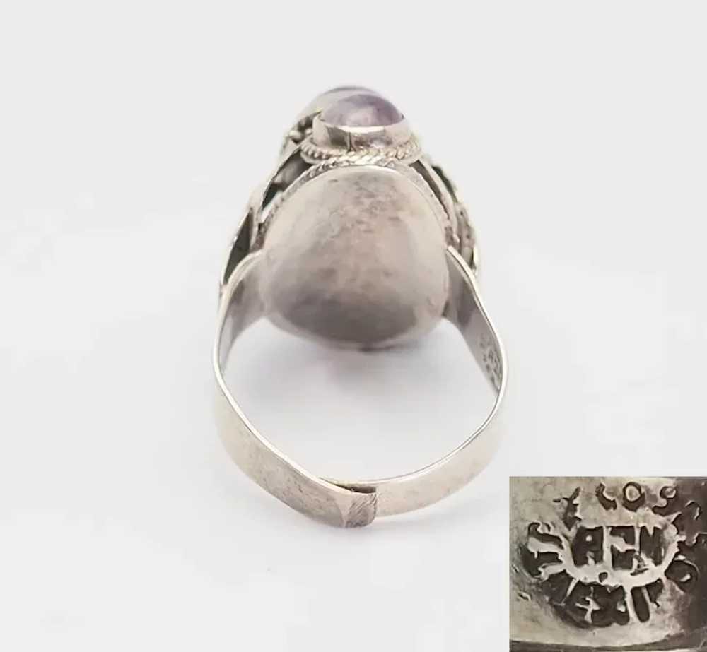 Old open band sterling silver amethyst ornate Poi… - image 4