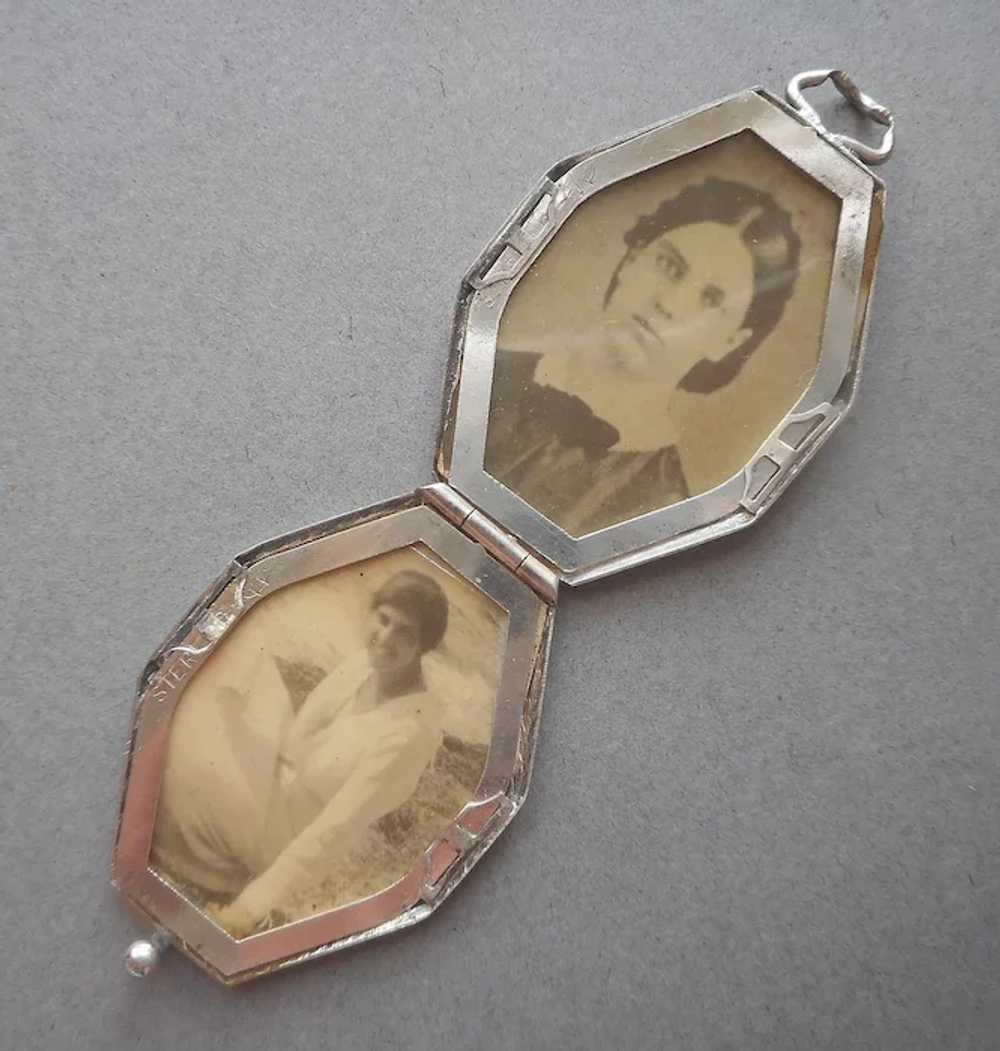 ca 1920 Sterling Silver Photo Locket Octagon Anti… - image 2