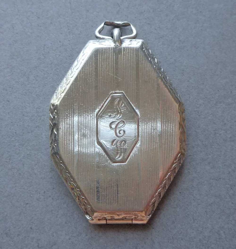 ca 1920 Sterling Silver Photo Locket Octagon Anti… - image 3