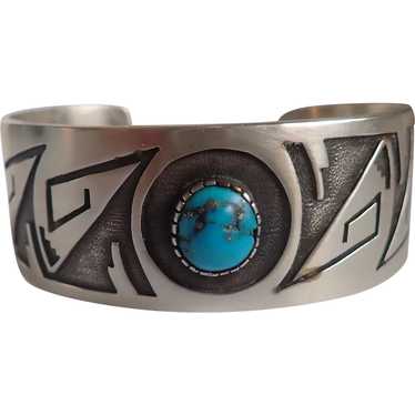 *Herman Vandever Navajo Turquoise Sterling Overlay