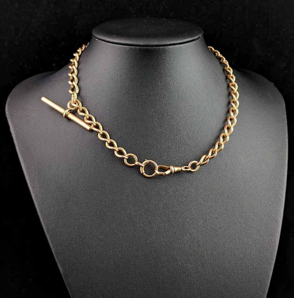 Antique 15k yellow gold Albert chain, watch chain… - image 10