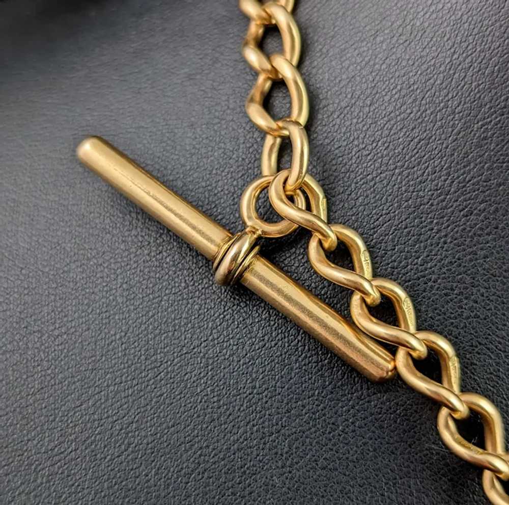 Antique 15k yellow gold Albert chain, watch chain… - image 12