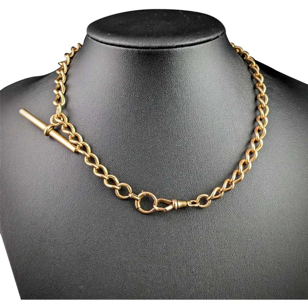 Antique 15k yellow gold Albert chain, watch chain… - image 1