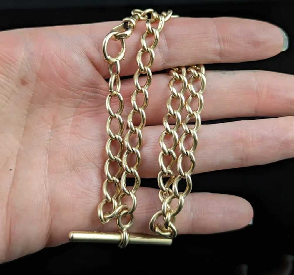 Antique 15k yellow gold Albert chain, watch chain… - image 2