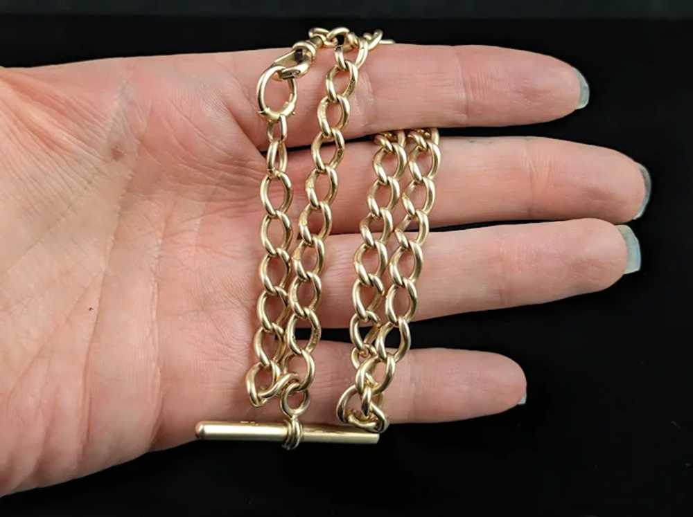 Antique 15k yellow gold Albert chain, watch chain… - image 3