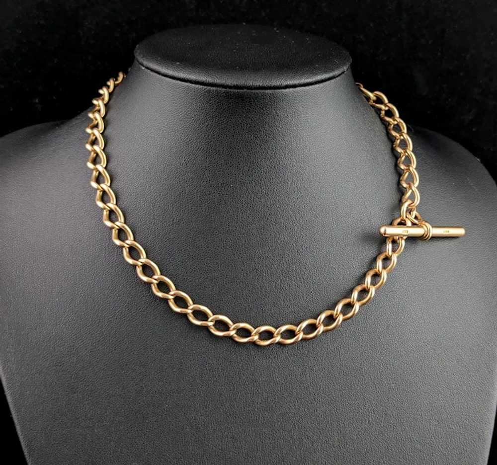 Antique 15k yellow gold Albert chain, watch chain… - image 5