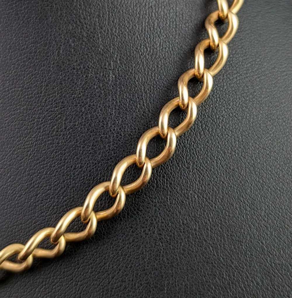 Antique 15k yellow gold Albert chain, watch chain… - image 6