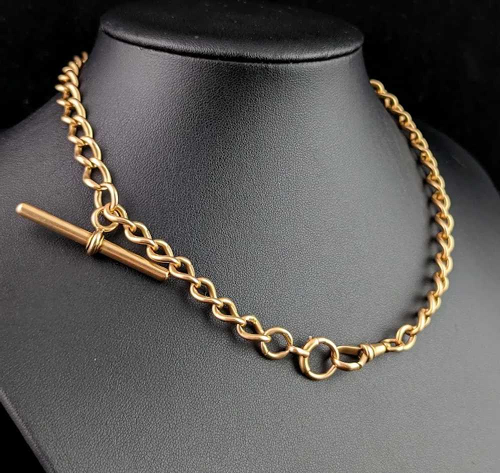 Antique 15k yellow gold Albert chain, watch chain… - image 7