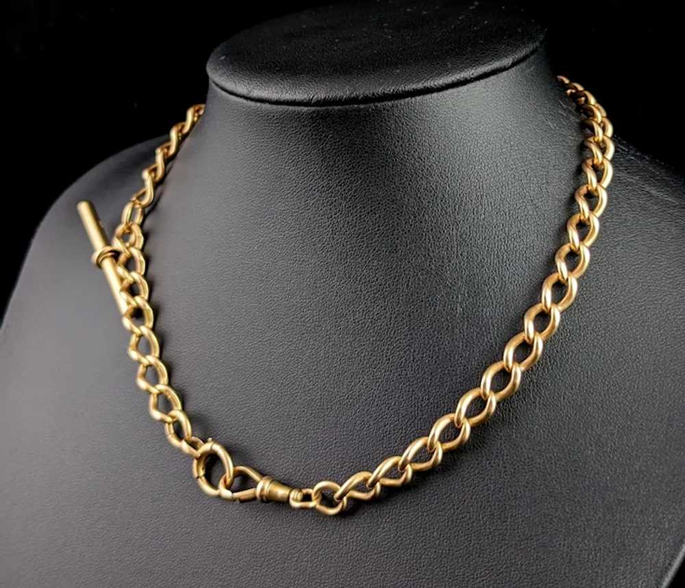 Antique 15k yellow gold Albert chain, watch chain… - image 8