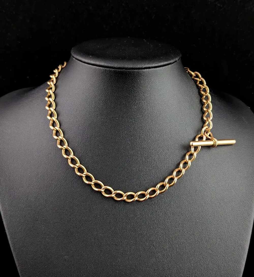 Antique 15k yellow gold Albert chain, watch chain… - image 9