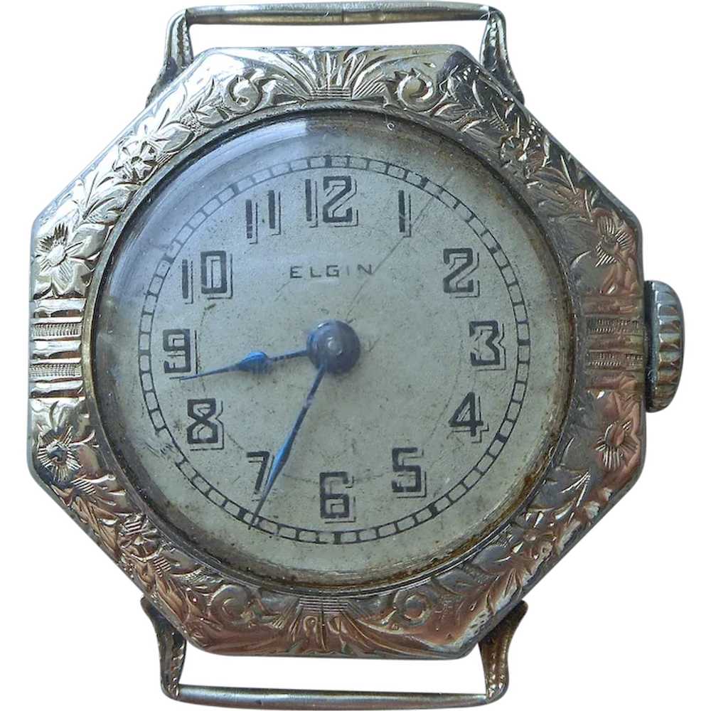14K White Gold Watch Case Keystone Antique Elgin … - image 1