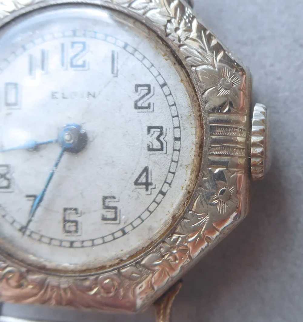 14K White Gold Watch Case Keystone Antique Elgin … - image 3