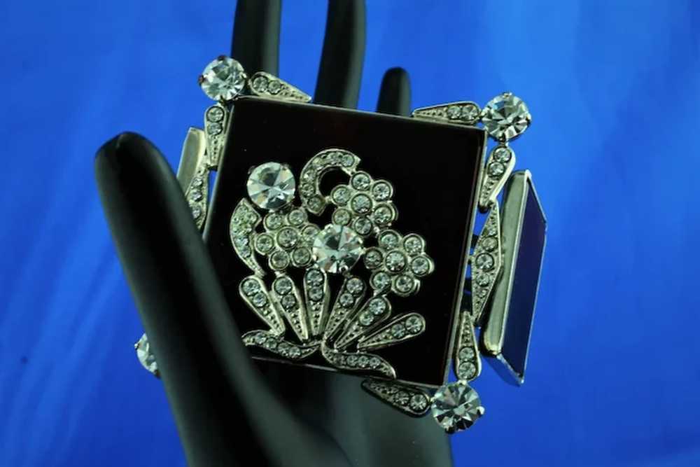 1930's French Art Deco Galalith and Rhinestone Cl… - image 2