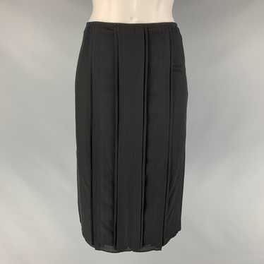 Yves Saint Laurent Black Silk Pleated Pencil Skirt - image 1