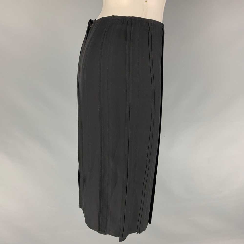 Yves Saint Laurent Black Silk Pleated Pencil Skirt - image 2