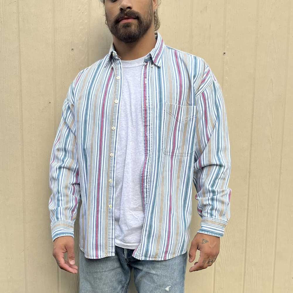 Vintage Vintage Bon Homme Striped Button zip Shirt - image 1