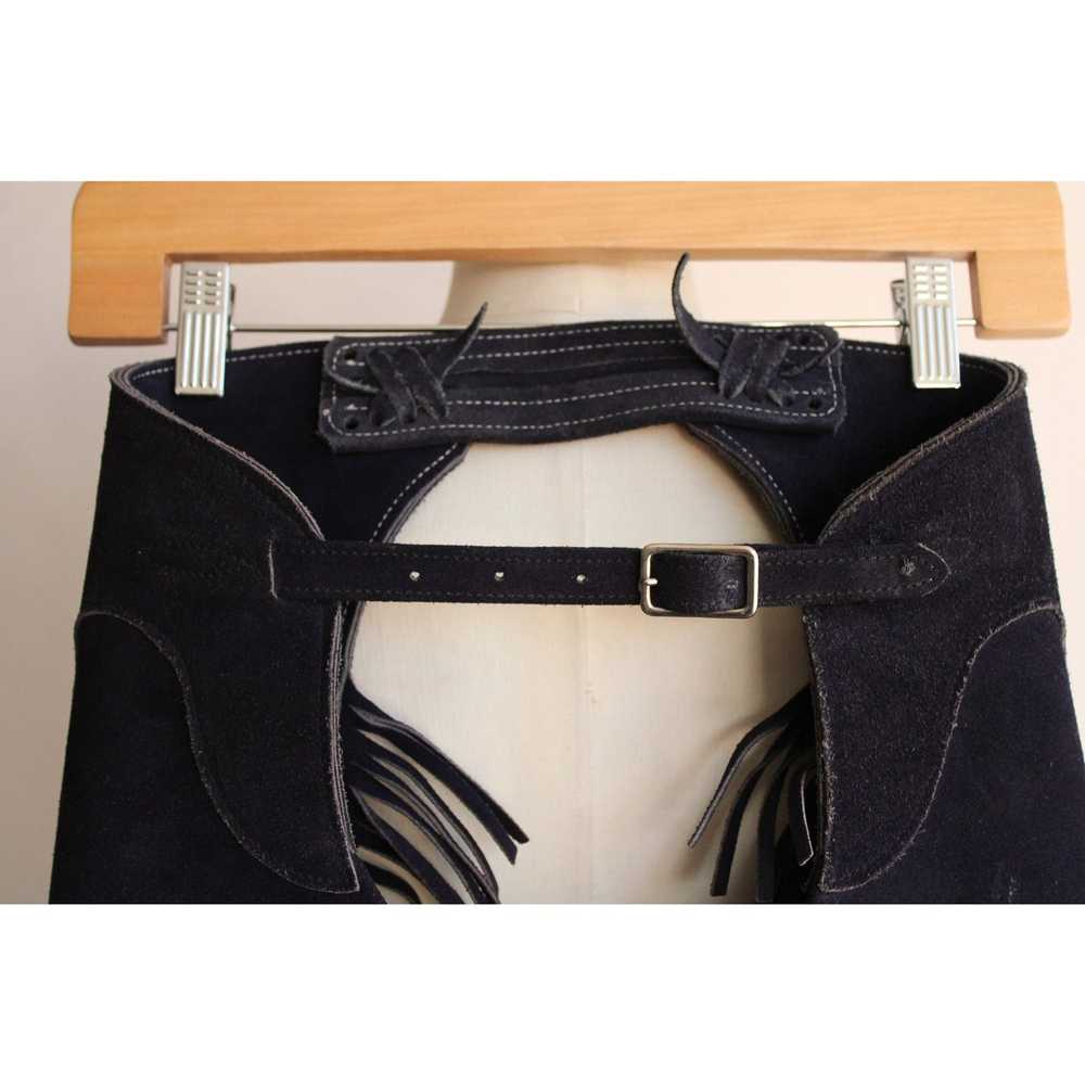 Vintage 1980s 1990s Navy Blue Suede Chaps with Fr… - image 2