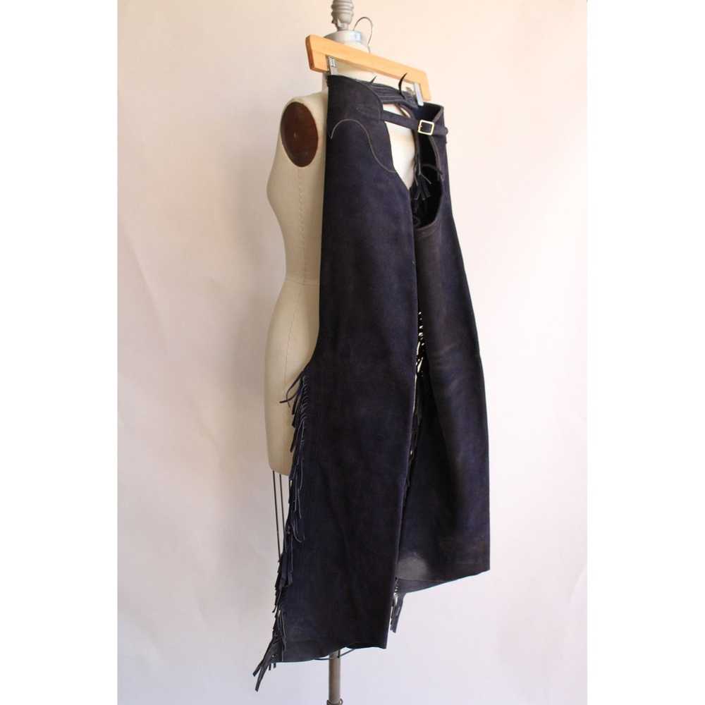 Vintage 1980s 1990s Navy Blue Suede Chaps with Fr… - image 3