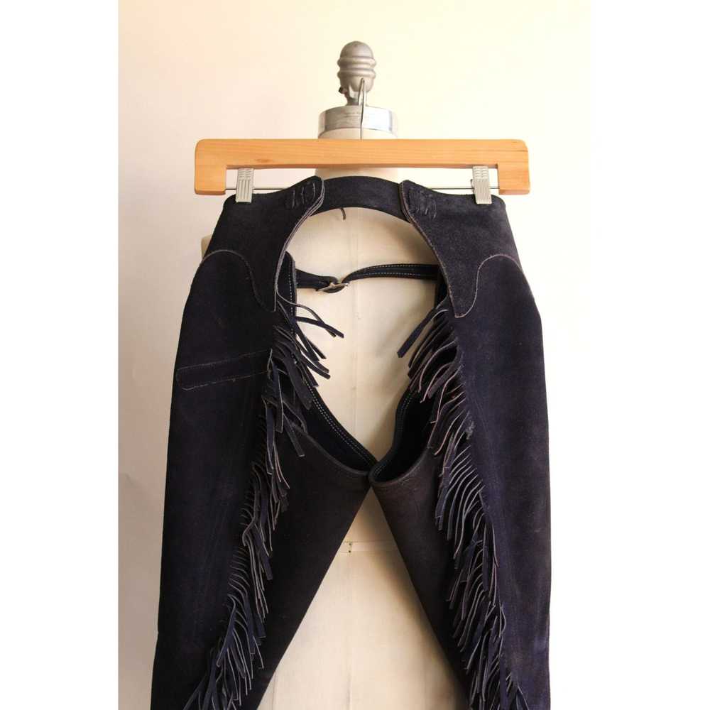 Vintage 1980s 1990s Navy Blue Suede Chaps with Fr… - image 5