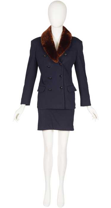 Jean-Paul Gaultier 1980s Fur Collar Navy Cotton J… - image 1