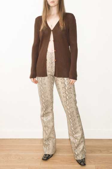 Beige Leather Embossed Snake Print Trousers - image 1