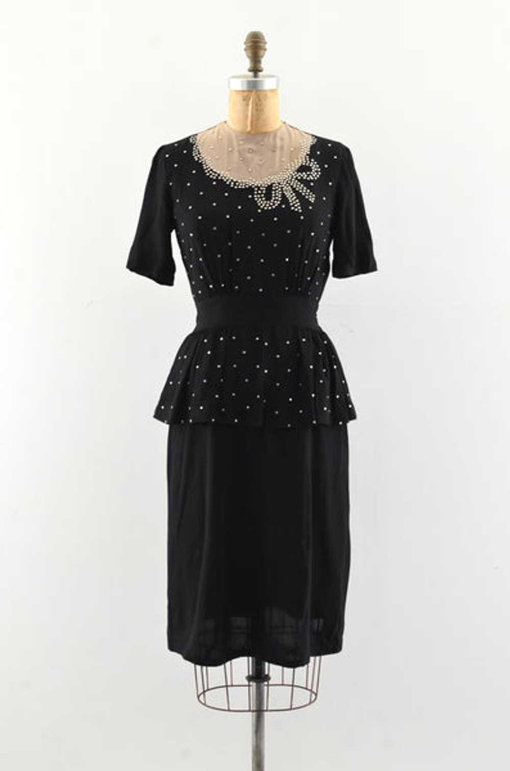 Vintage 1940's Studded Peplum Dress / S - image 1
