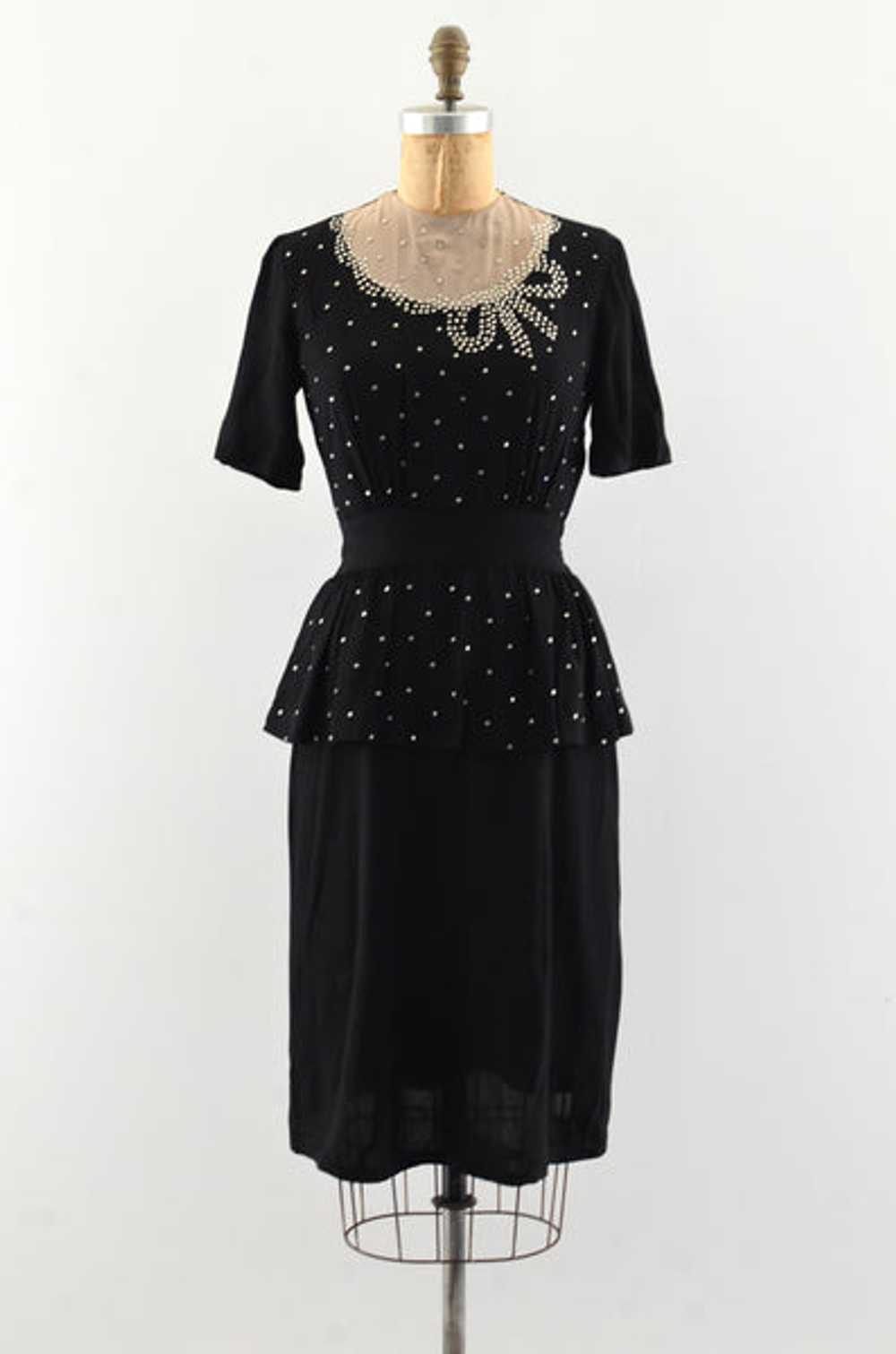 Vintage 1940's Studded Peplum Dress / S - image 3