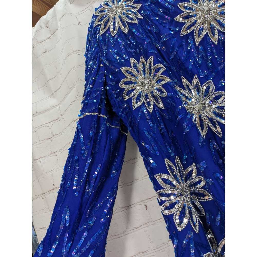 Vintage Vintage Scala Beaded Sequin 80's blue sil… - image 4