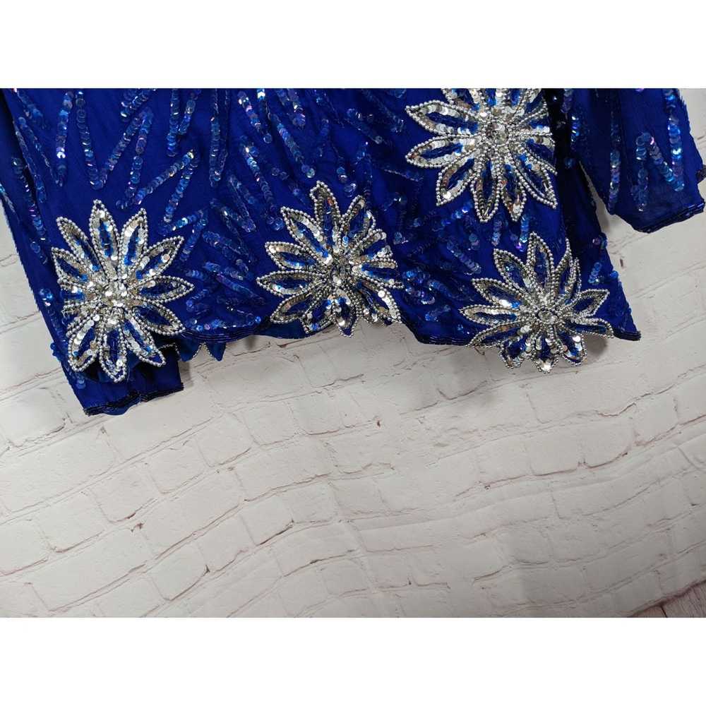 Vintage Vintage Scala Beaded Sequin 80's blue sil… - image 5