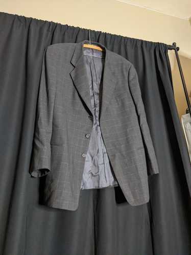 Armani Gray windowpane check wool blazer jacket