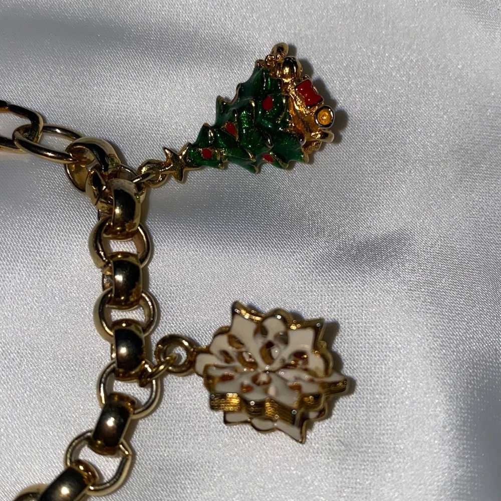 Vintage Gold Christmas themed enamel charm bracel… - image 5