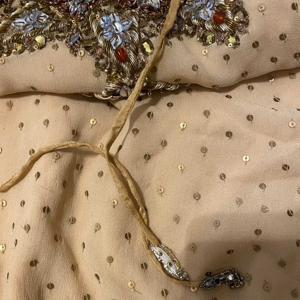 Handmade Indian nude tan gold embroidered beaded … - image 10