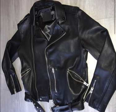 Luck Slim Front Zip Up Leather Jacket Black